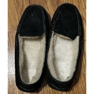 UGG Ansley Black Suede Fur Slippers Womens Size 8 EUC